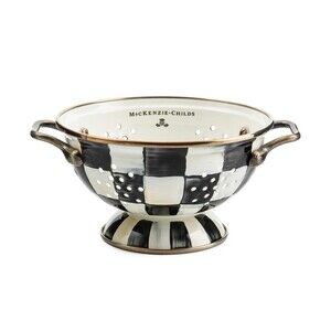 MacKenzie-Childs Courtly Check Small Enamel Colander 6.25” 1 Qt Black White